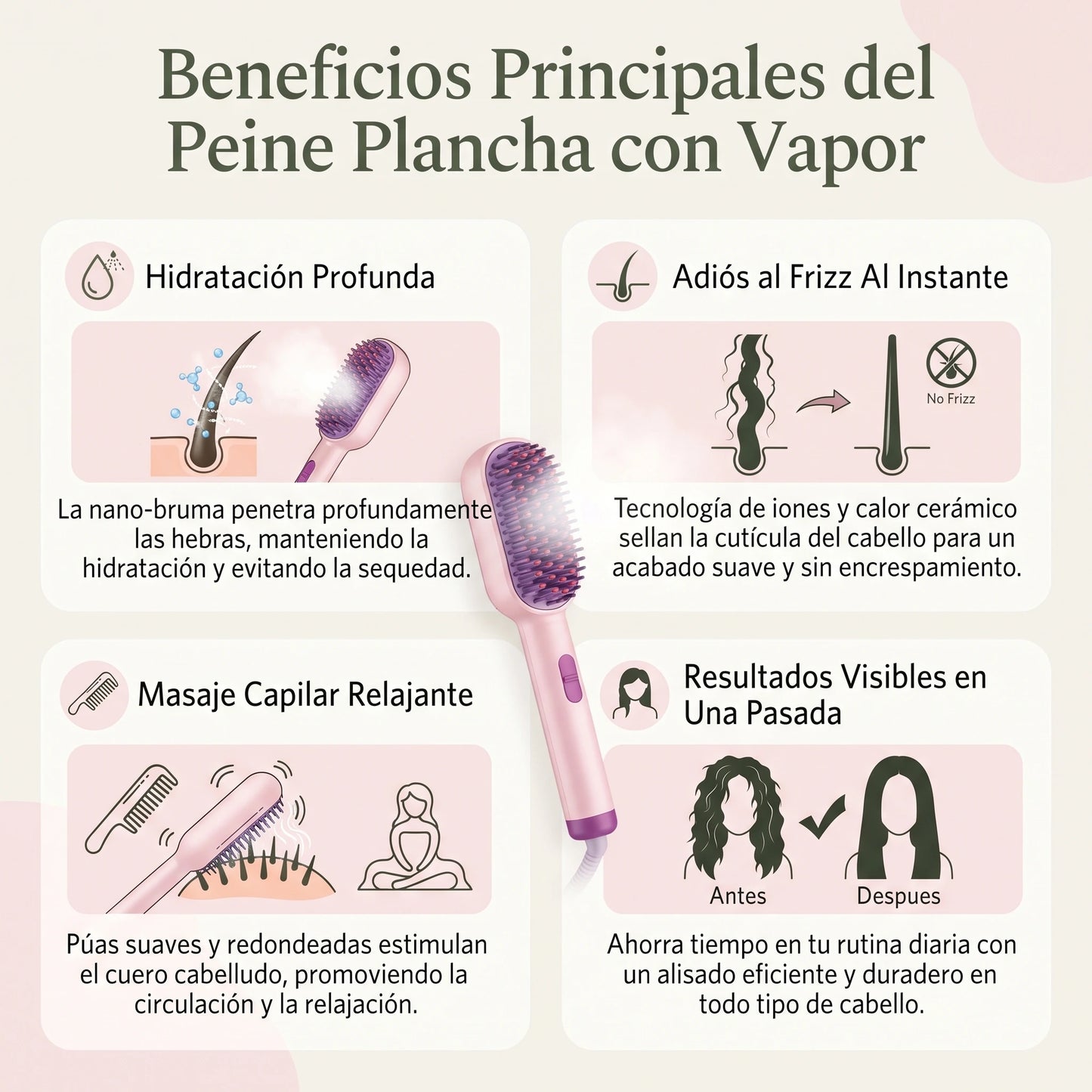 Peine Plancha Masajeador con Sistema de Difusor🪞✨