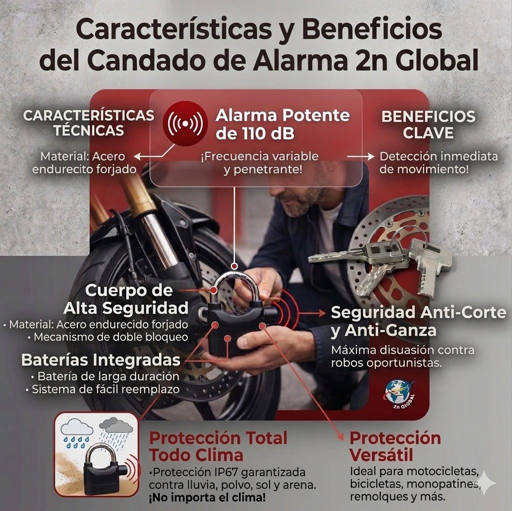 Candado Ultra-Seguro con Alarma de 110dB🛡️🚨:Protege lo que más quieres
