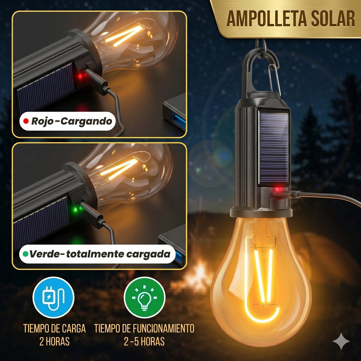 Bombillo con Panel Solar Led Recargable 15w 8 Horas de Duración☀️💡