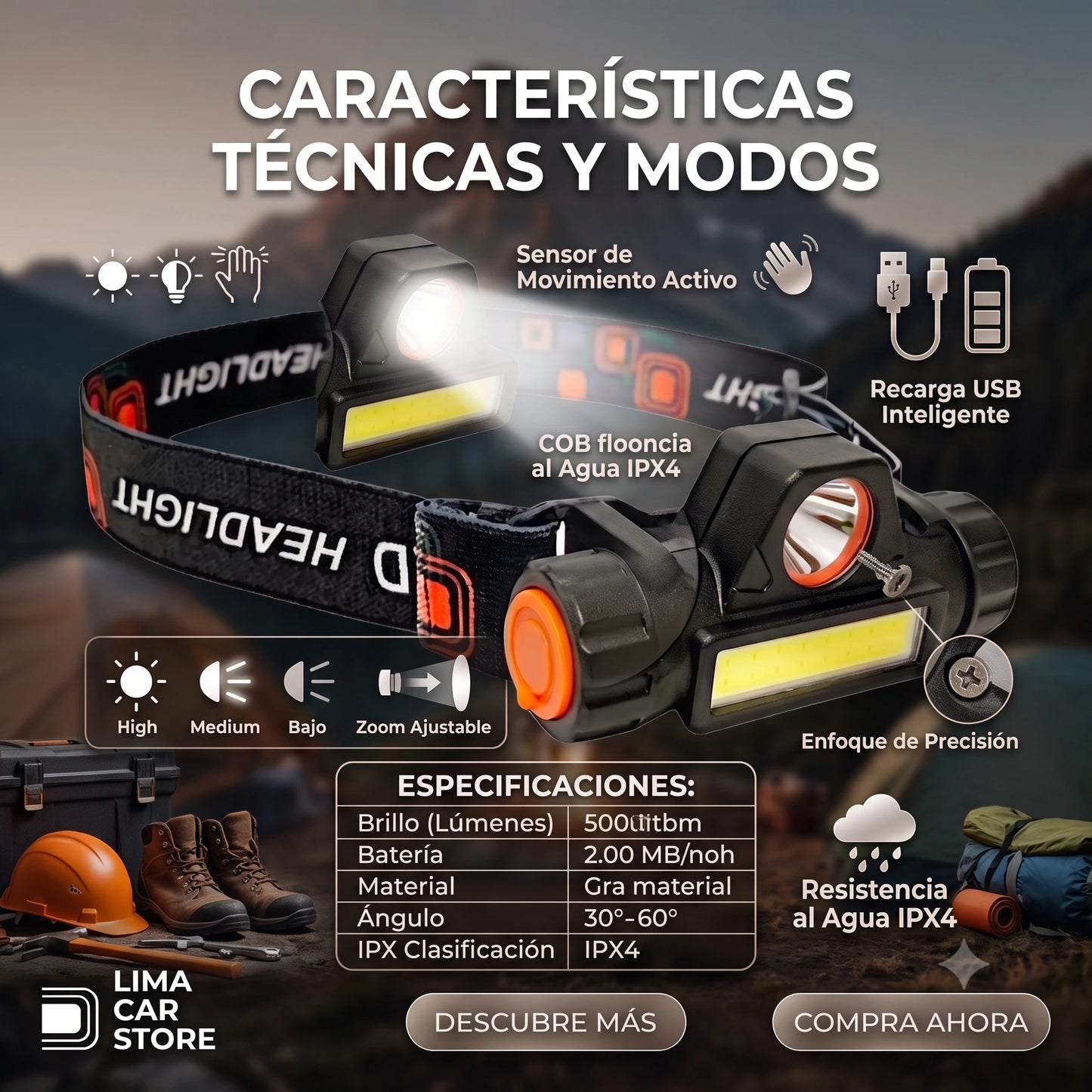 Linterna Led De Cabeza 80w Recargable🔦💡
