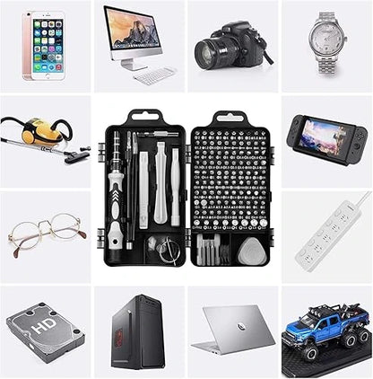 Set de destornillador, pinzas, brocas y mas de 115 pzas