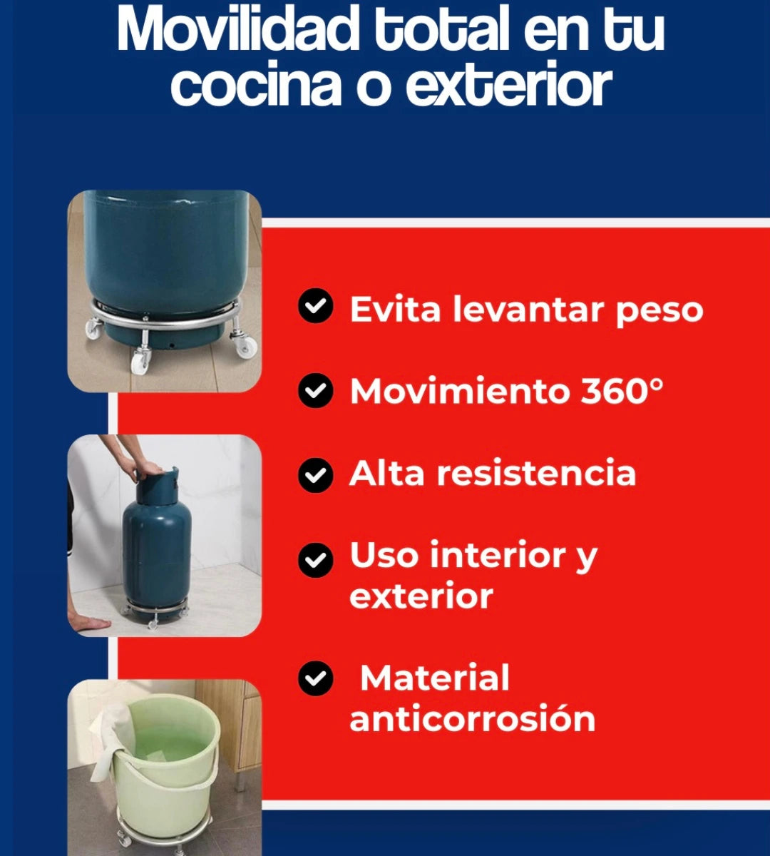 Base de acero inoxidable movible para bombonas, objetos pesados✨✨