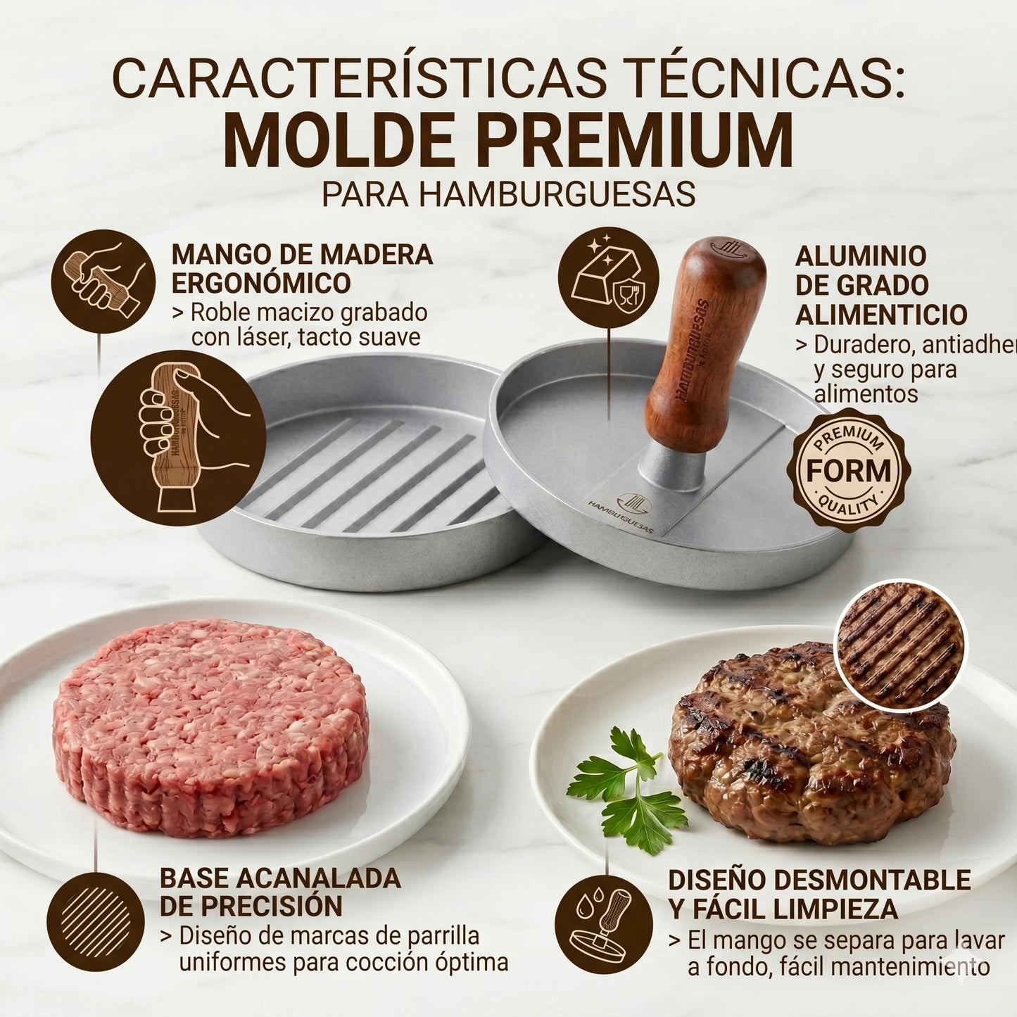 Molde Premium para Carne de Hamburguesa👩‍🍳🥩 Diámetro 11.5cm