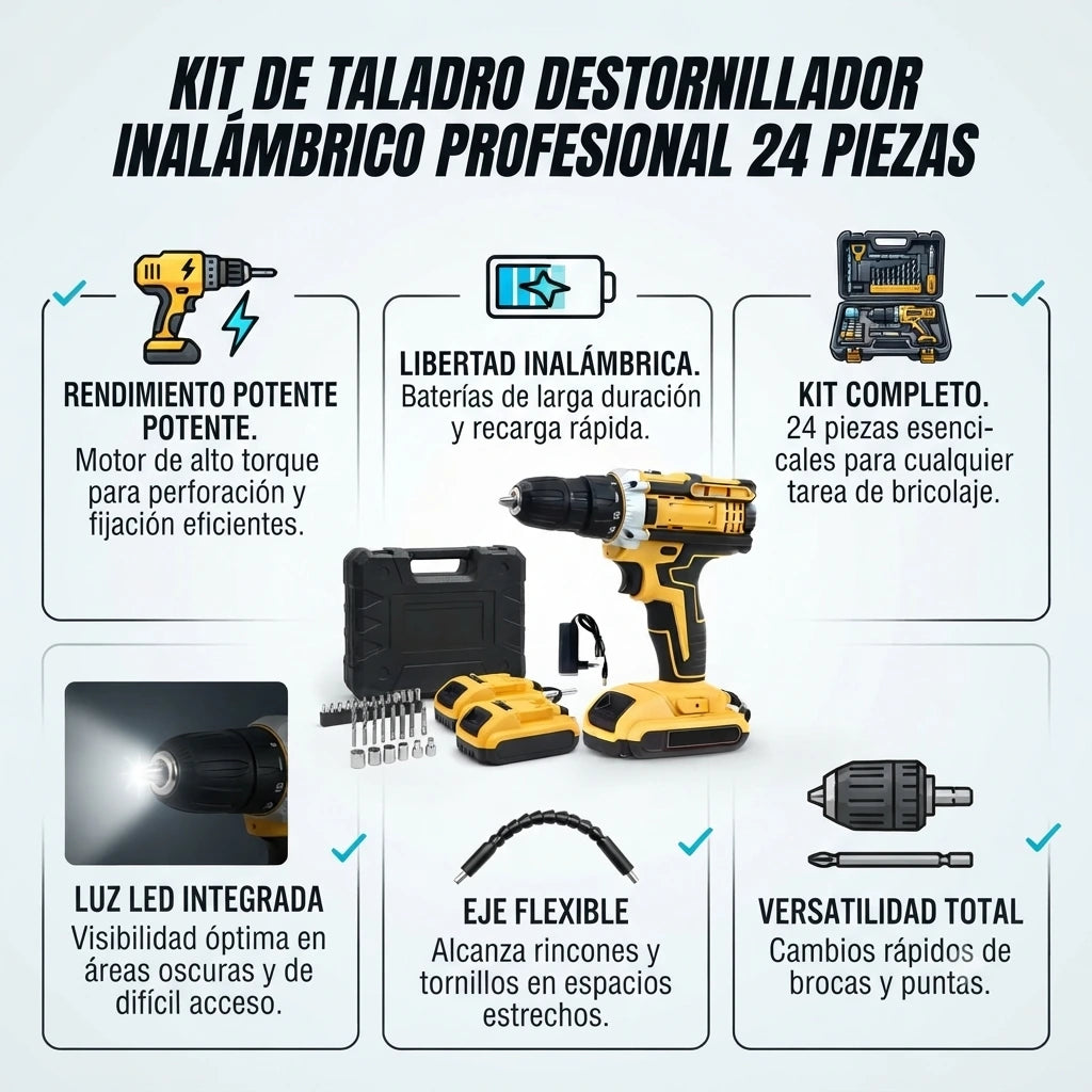 Taladro Destornillador Inalámbrico Recargable Set De Dados🔥