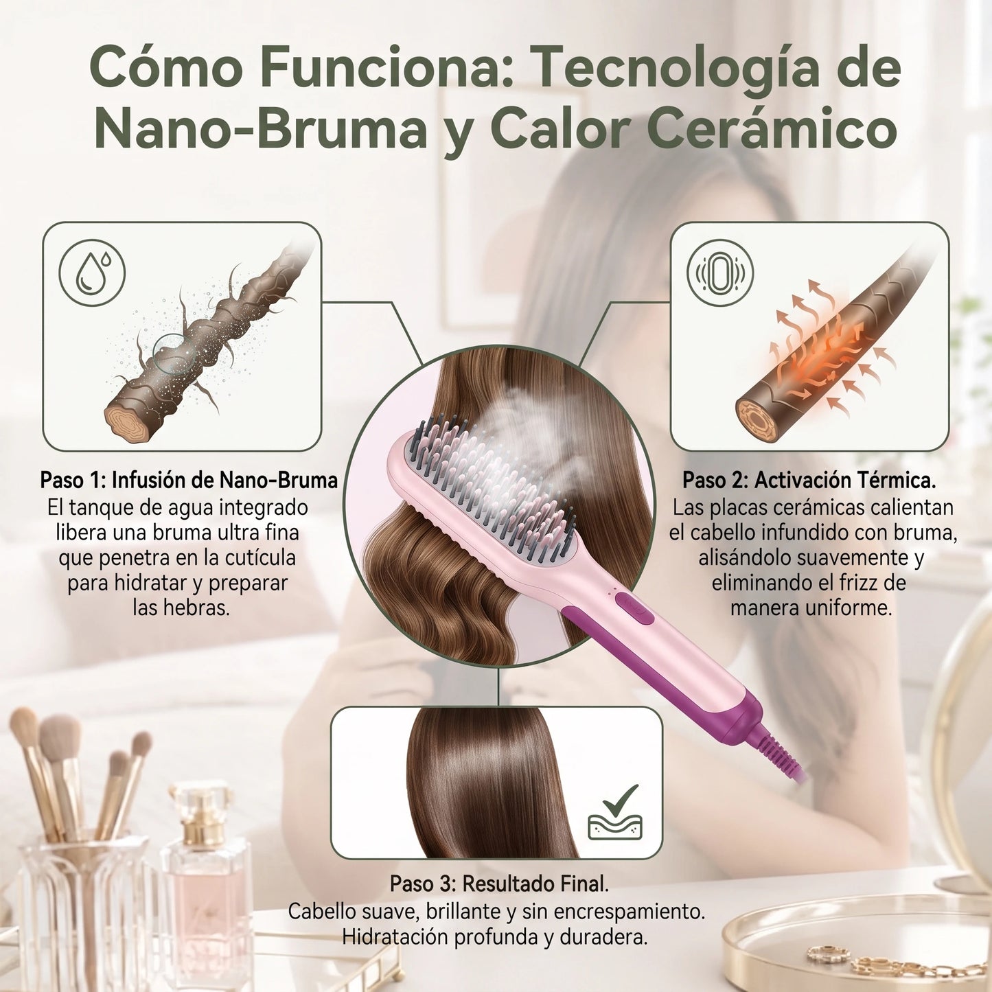 Peine Plancha Masajeador con Sistema de Difusor🪞✨