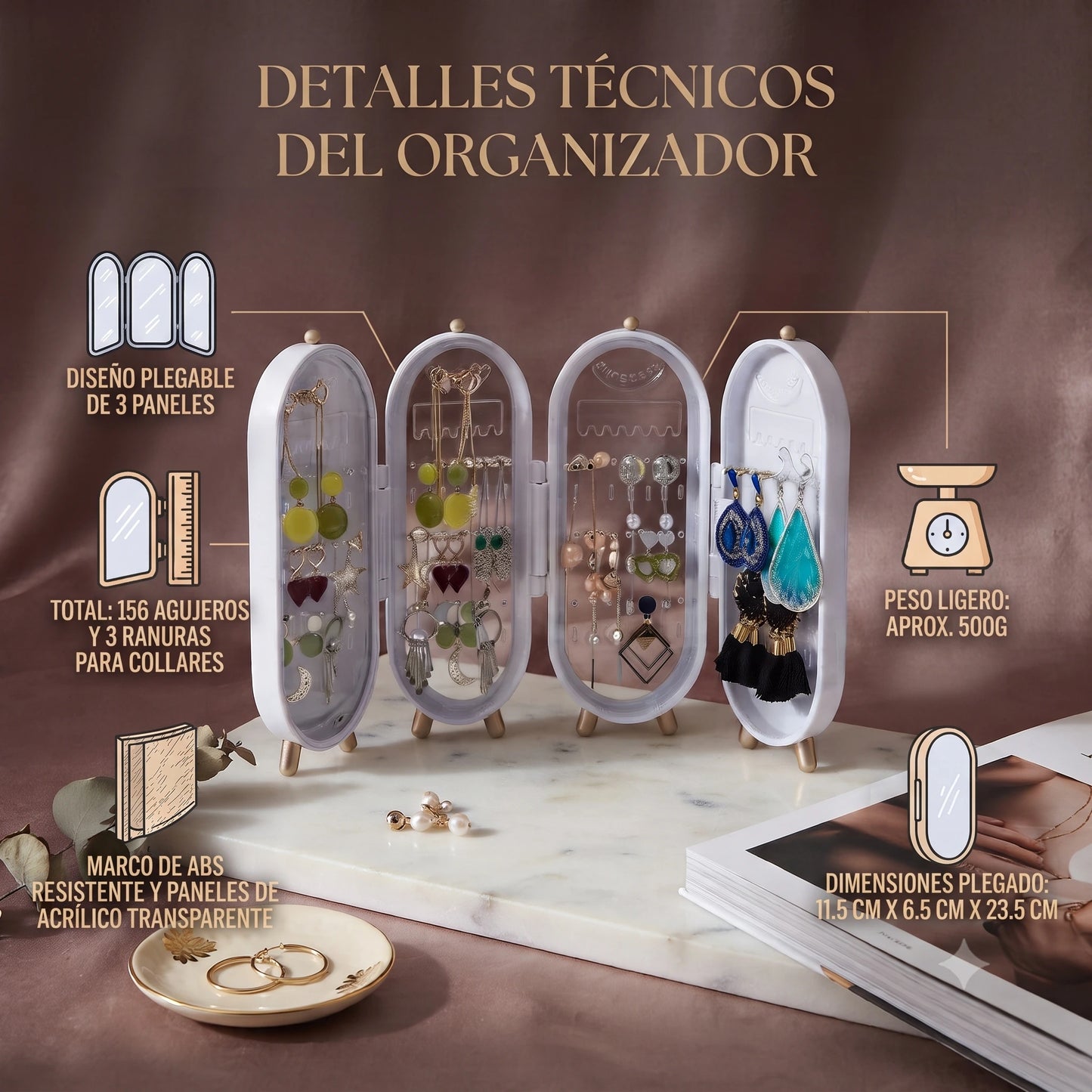Elegante y Ordenado✨ Organizador de Joyas con Espejo💎