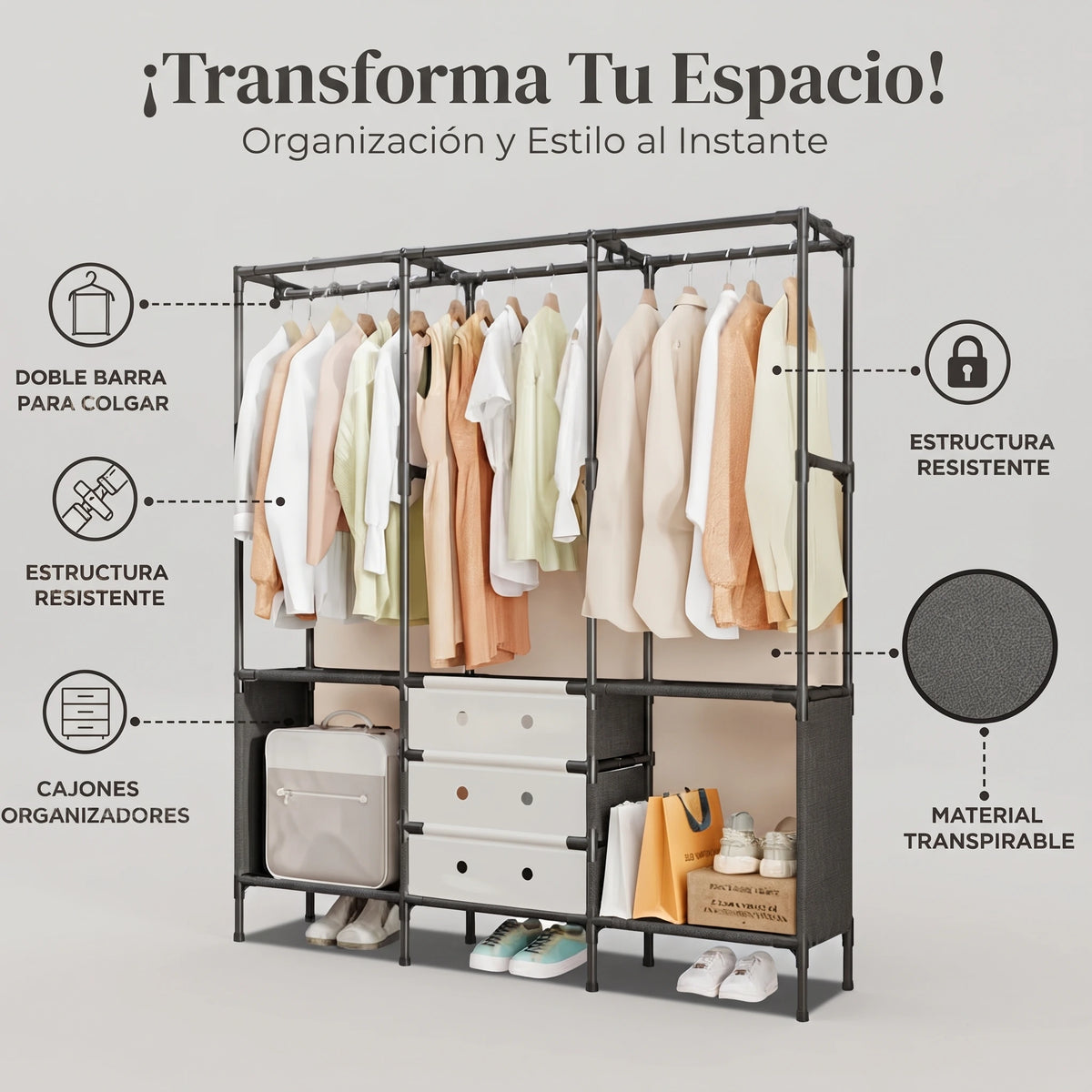 Perchero Closet Organizador "Orden y Capacidad Total✨🏠