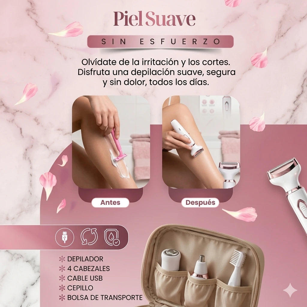 🌟 Piel Perfecta y Suave en Minutos🌟Depiladora 4 en 1