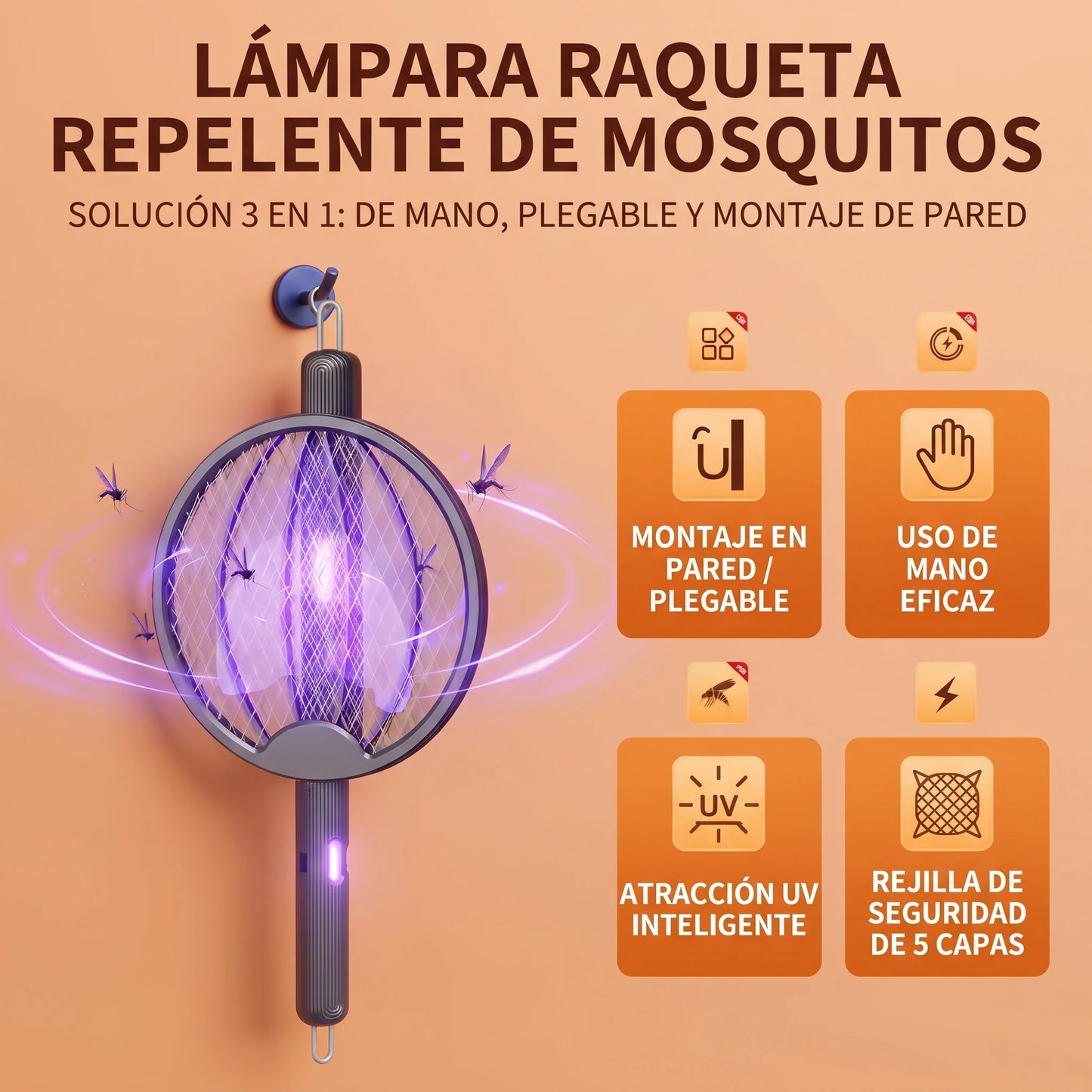 Lampara Raqueta Repelente De Mosquitos🦟⚡️