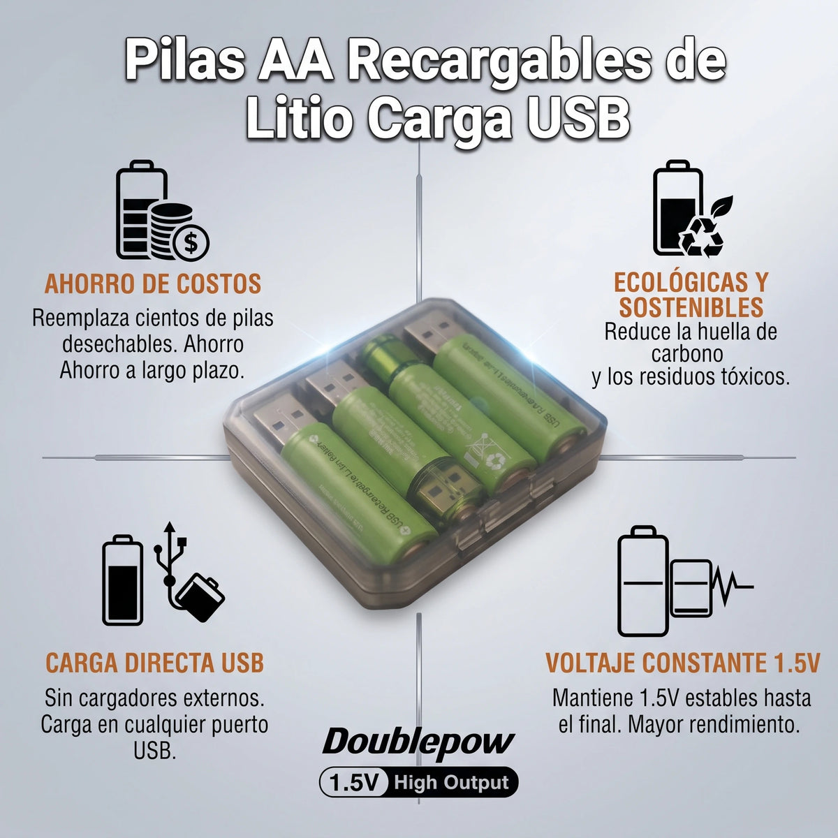 Pilas AA Recargables USB 4 unidades