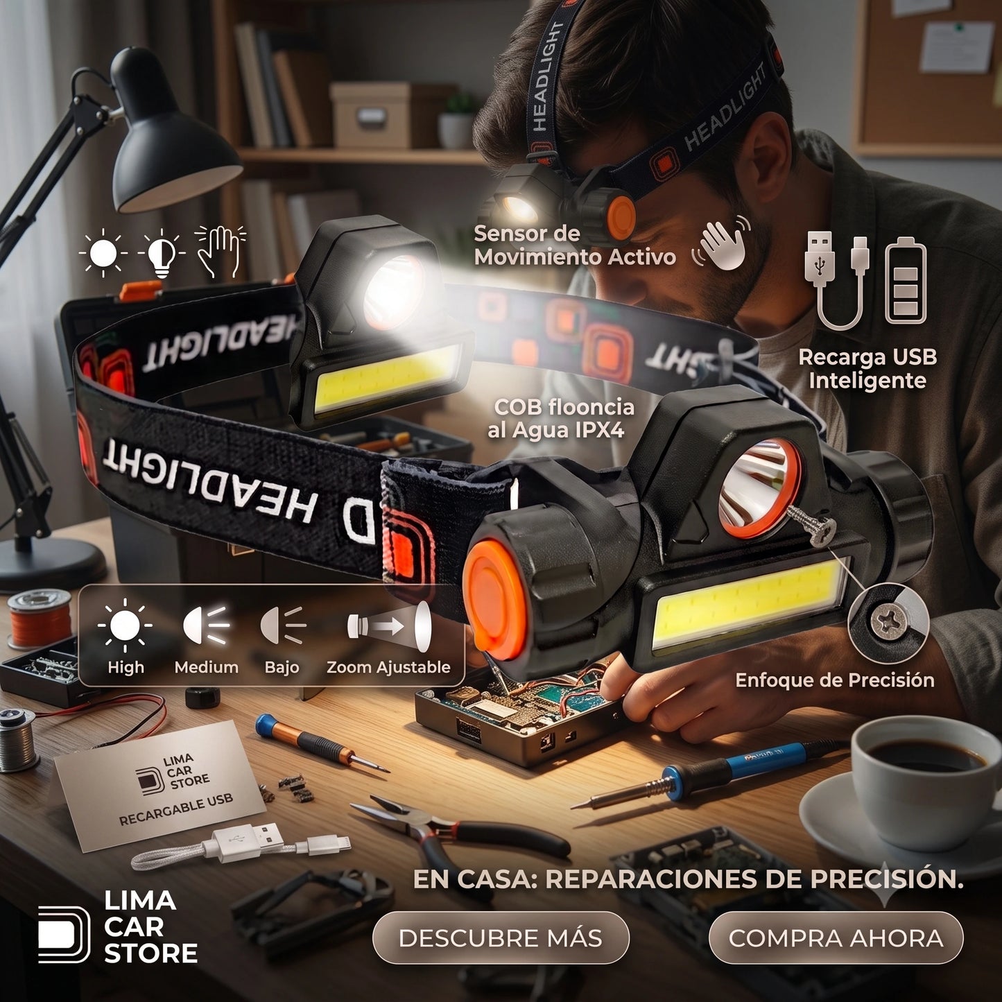 Linterna Led De Cabeza 80w Recargable🔦💡