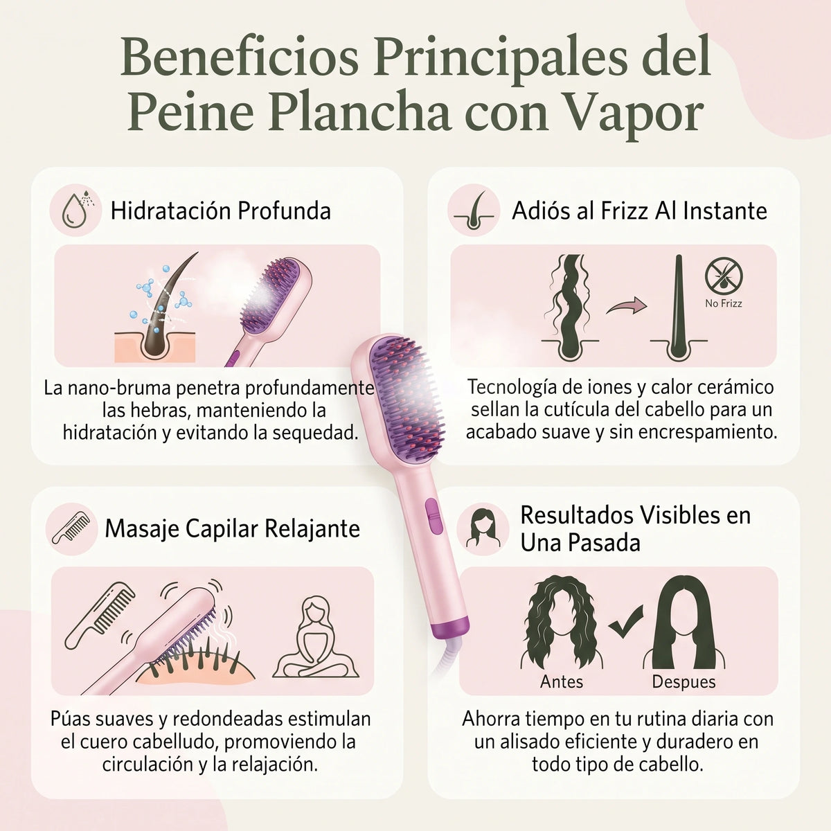 Peine Plancha Masajeador con Sistema de Difusor🪞✨