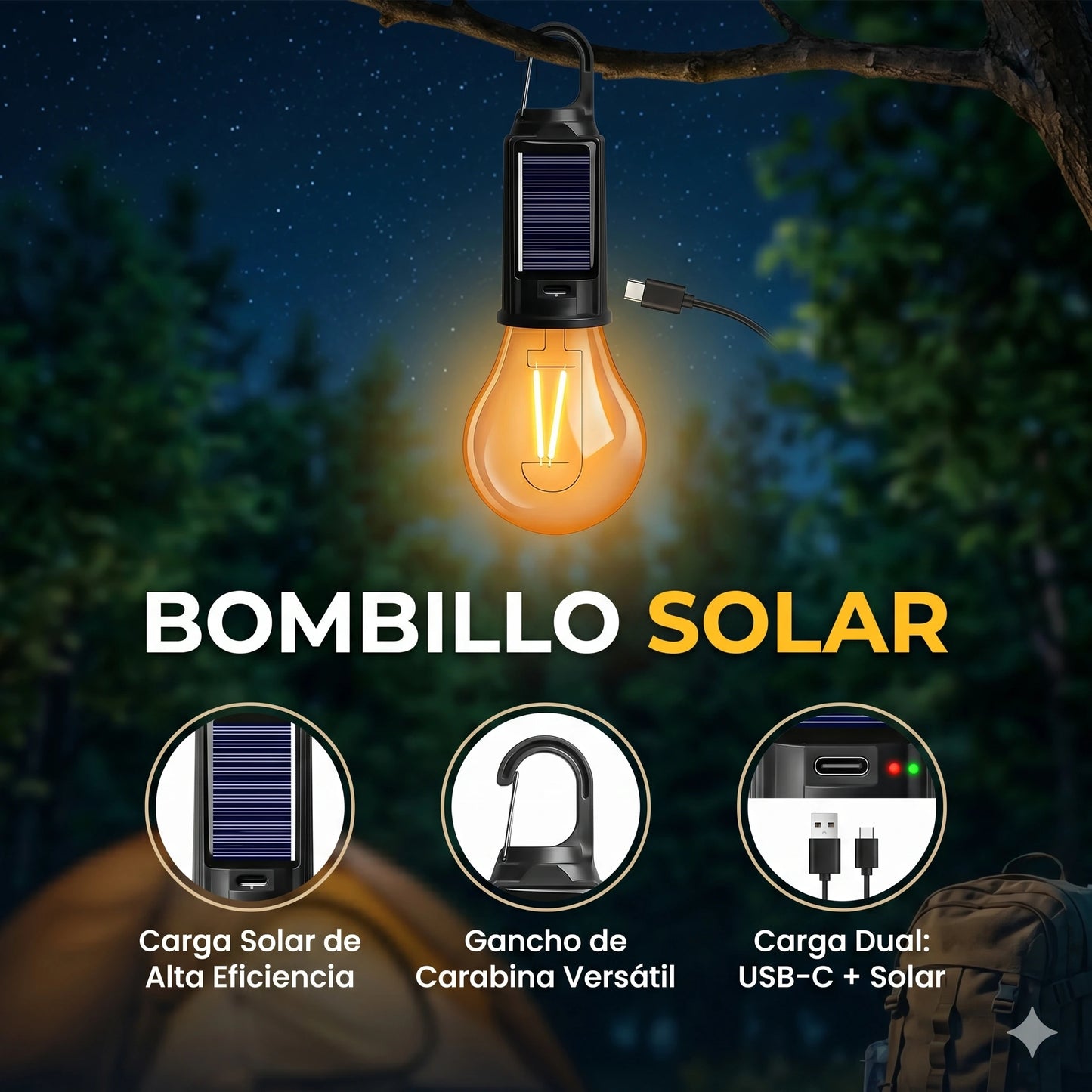 Bombillo con Panel Solar Led Recargable 15w 8 Horas de Duración☀️💡