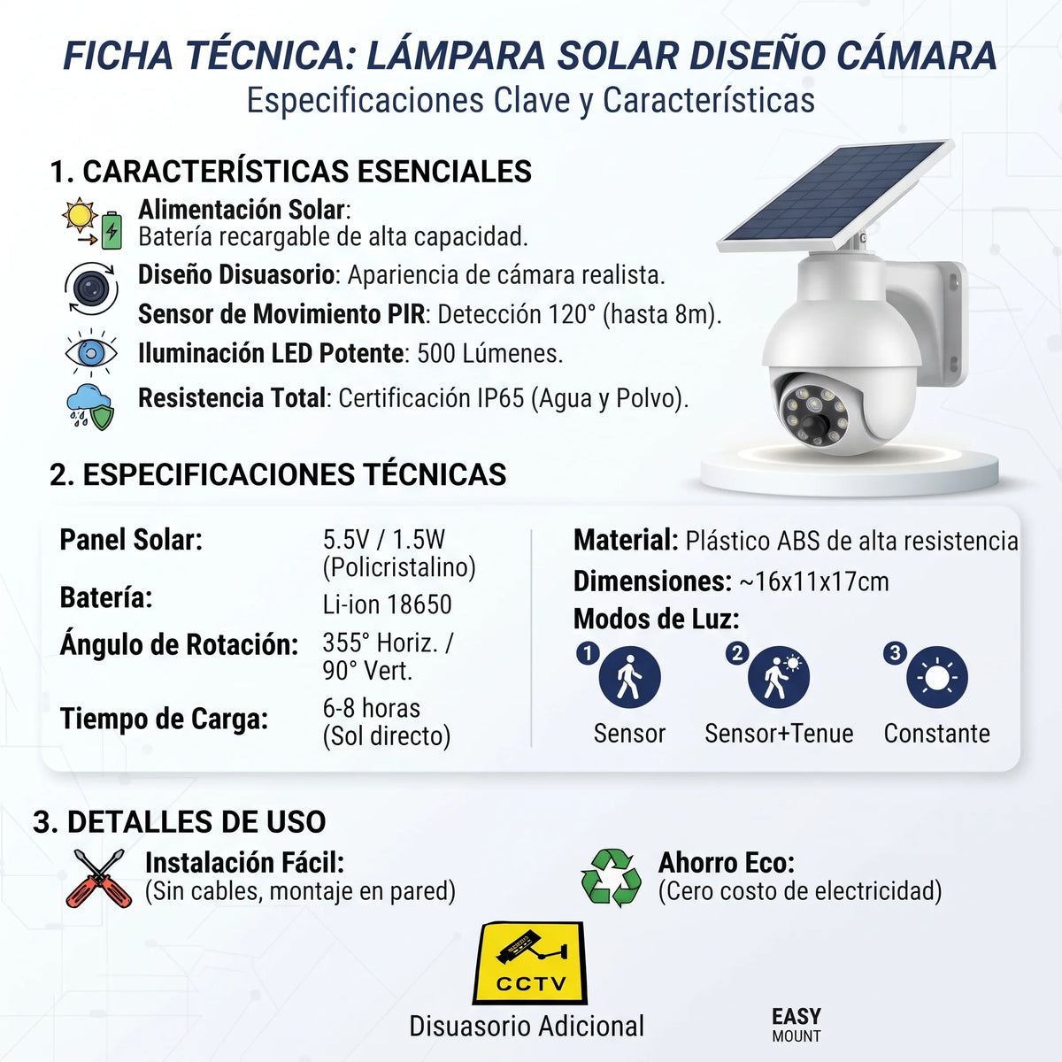 Lampara con Panel Solar Diseño de Cámara de Vigilancia📹☀️☀️