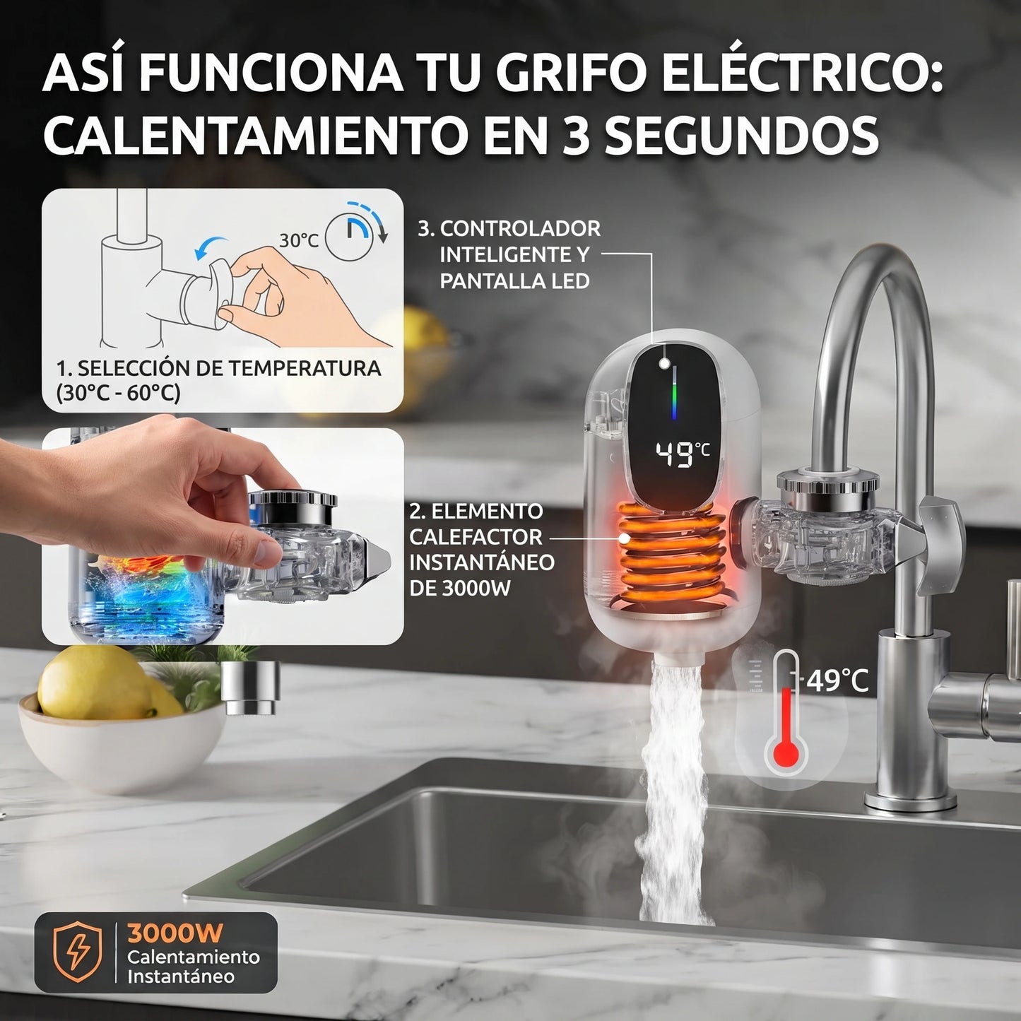 Grifo Calentador de Agua 3000W💧🔥