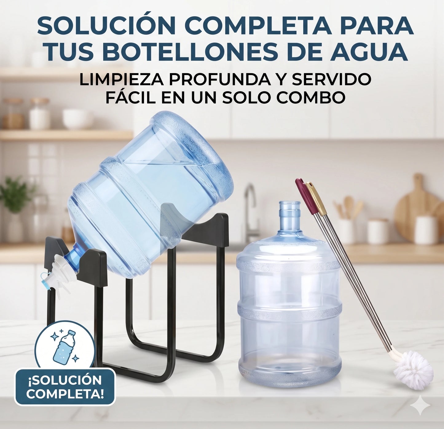 Combo Soporte y Dispensador de Agua + Cepillo Limpiador