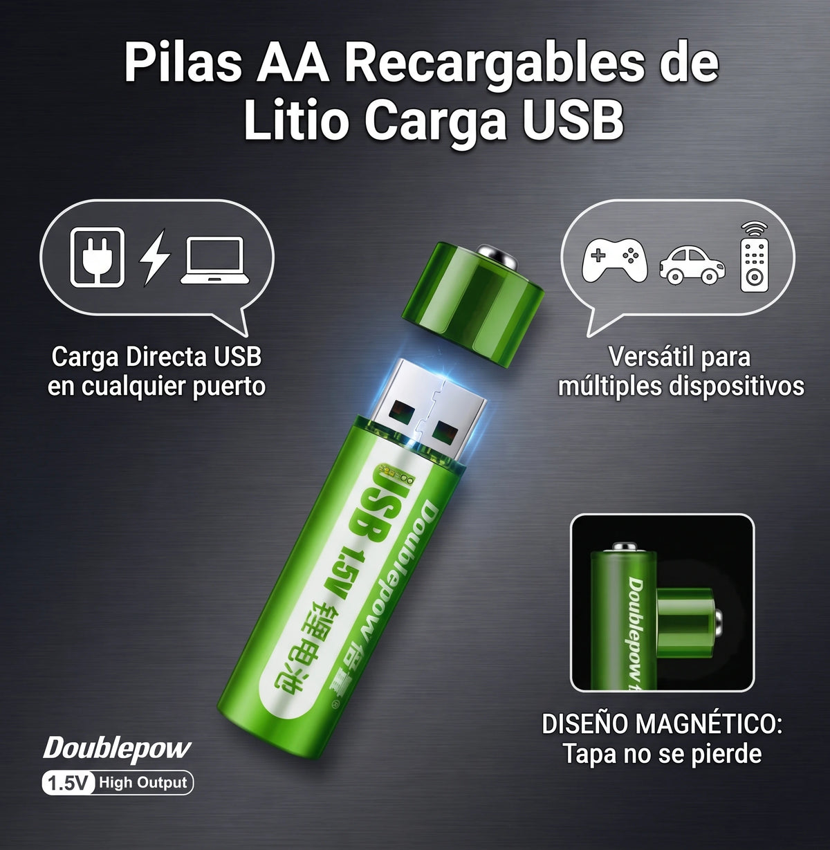Pilas AA Recargables USB 4 unidades
