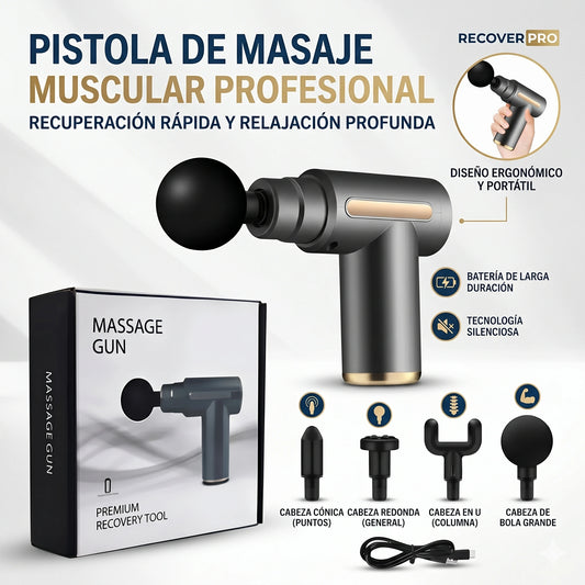 ¡Recupérate como un Profesional!🔥Pistola de Masajes Muscular RECOVER PRO🚀
