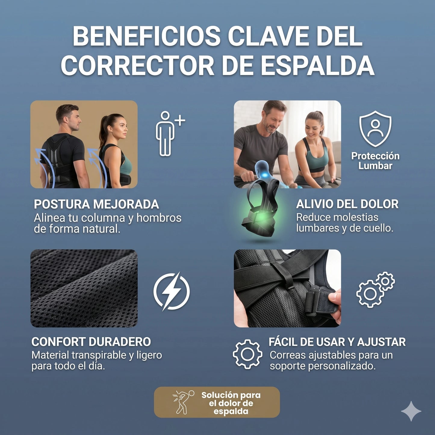 ¡Recupera tu Postura y Alivia el Dolo! Corrector de Postura con Soporte Lumbar✨💪