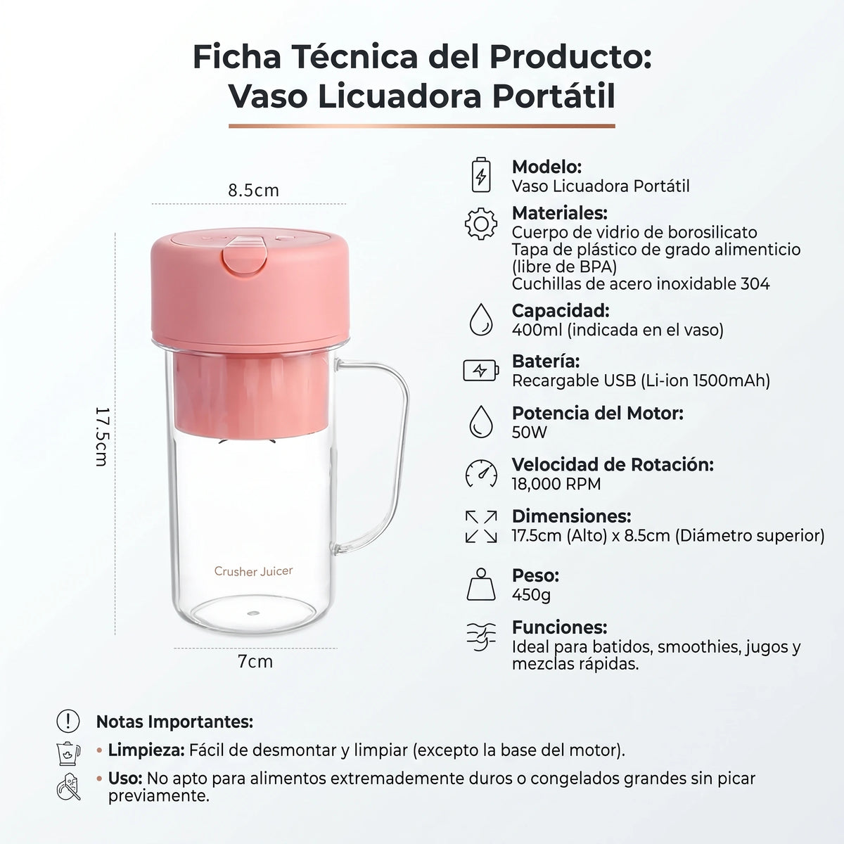 Vaso Licuadora Portátil Recargable USB🍓🥤