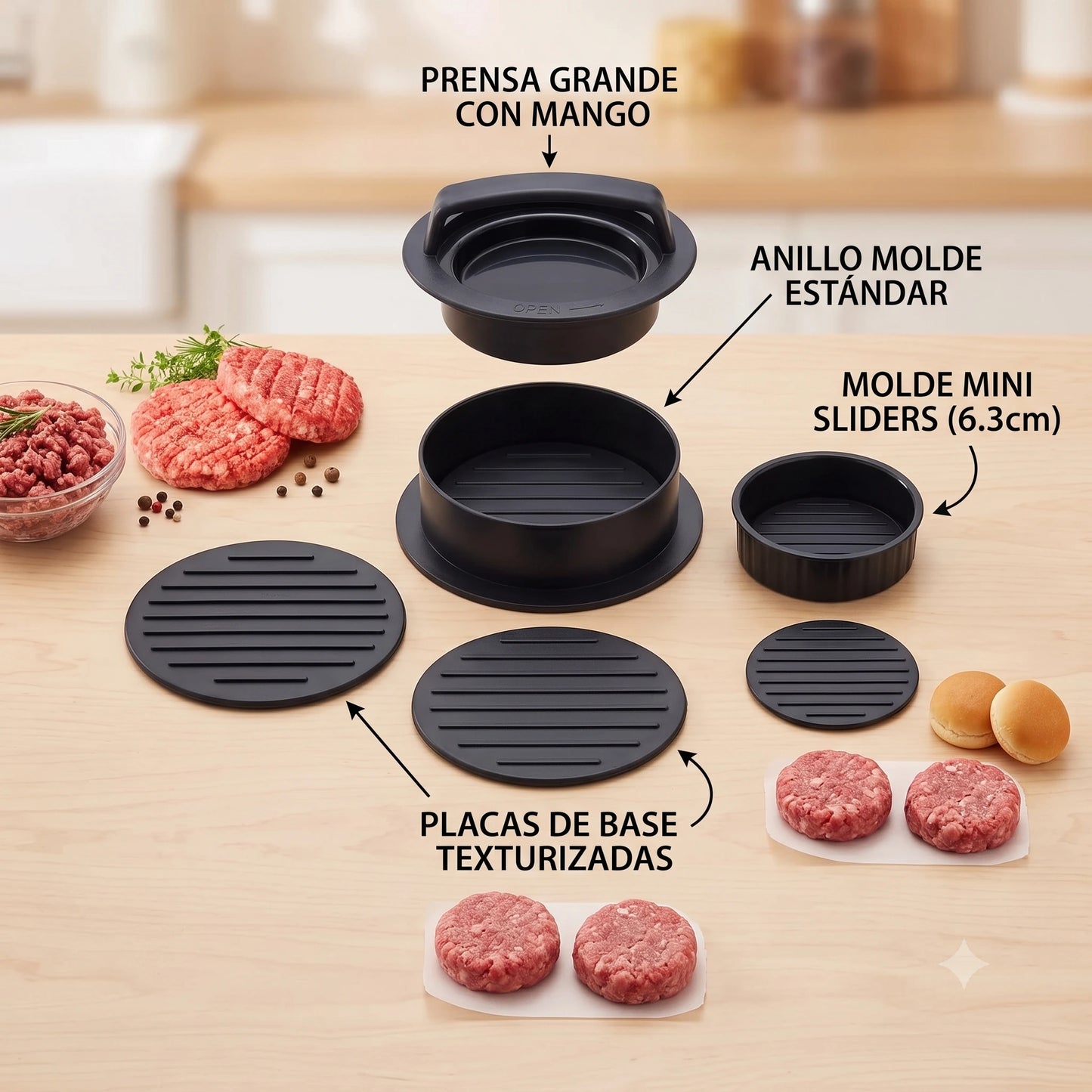 Molde Formador de Carne de Hamburguesa 3 en 1👩‍🍳🍔