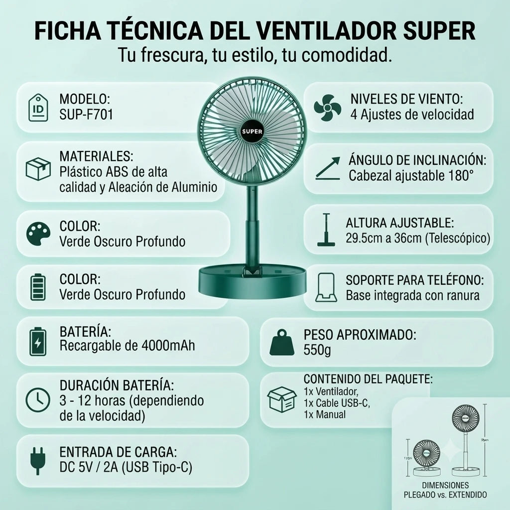 Ventilador Recargable 7 Pulgadas Portátil🌬️🔋