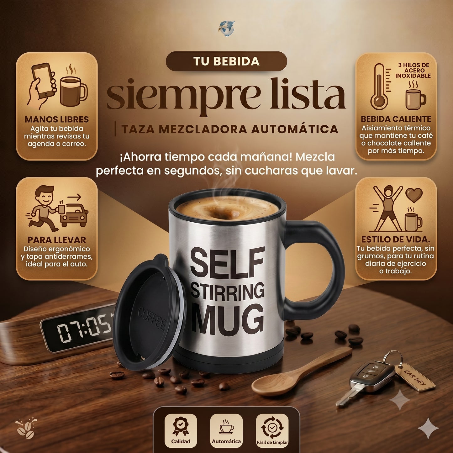 ¡Dile adiós a las cucharillas y a los grumos para siempre! ☕✨ Taza Mezcladora Automática