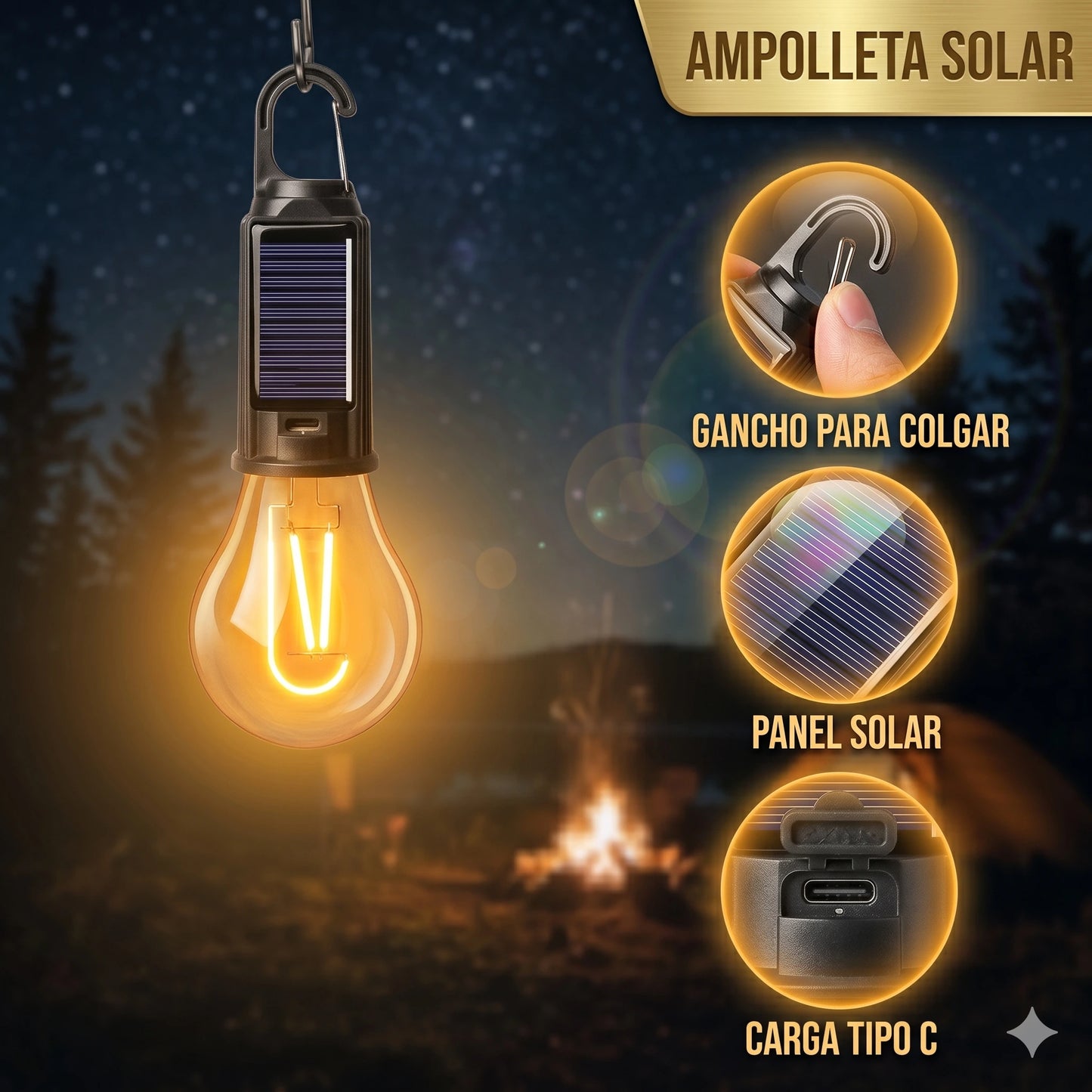Bombillo con Panel Solar Led Recargable 15w 8 Horas de Duración☀️💡