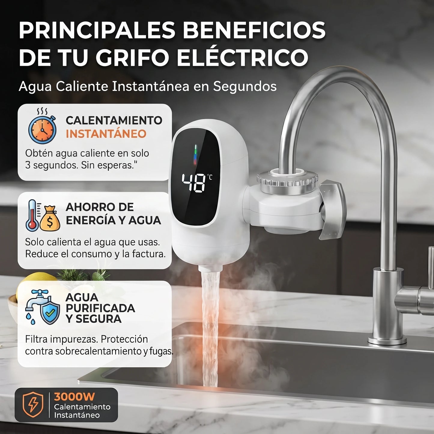 Grifo Calentador de Agua 3000W💧🔥