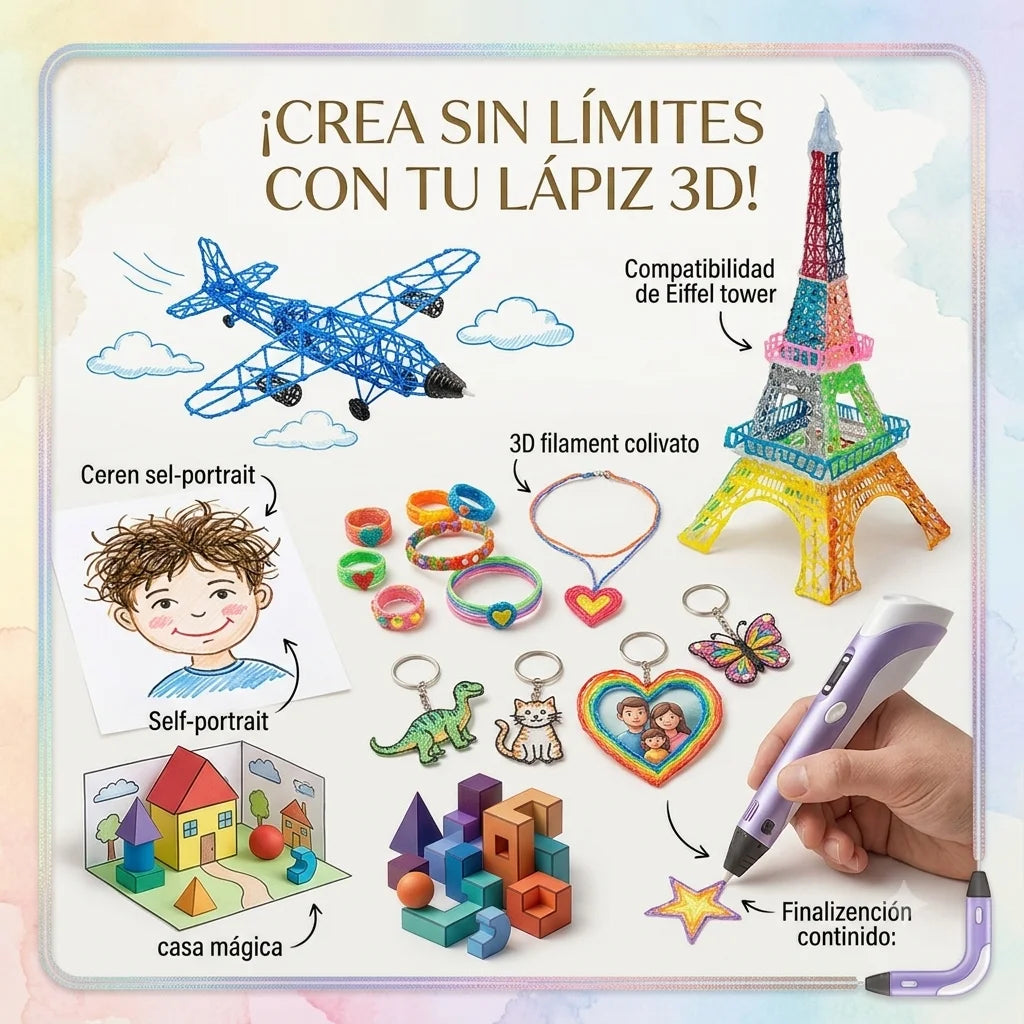 Bolígrafo Lápiz 3D Recargable Portátil  + Filamentos para crear🎨✏️