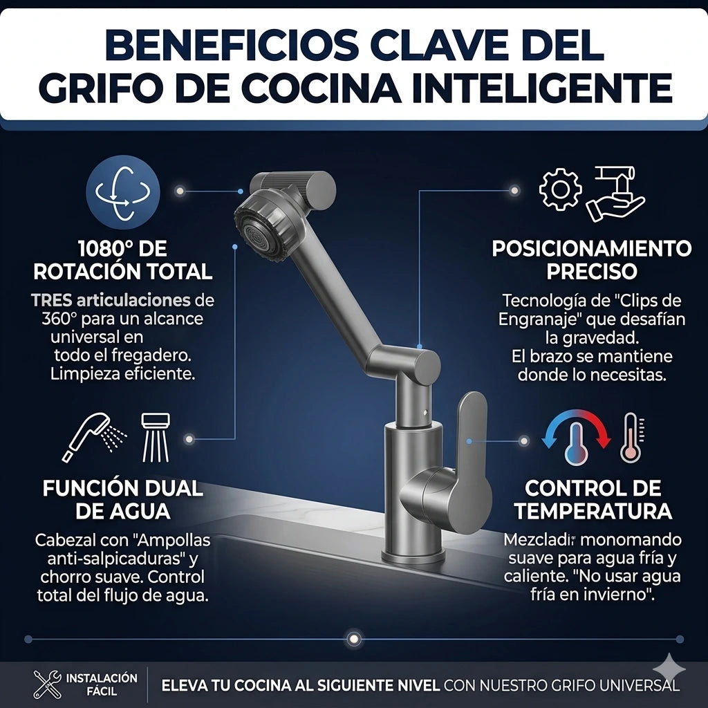 ¡Transforma tu Cocina!🚰✨Grifo Llave Giratorio 360° Universal Flexible