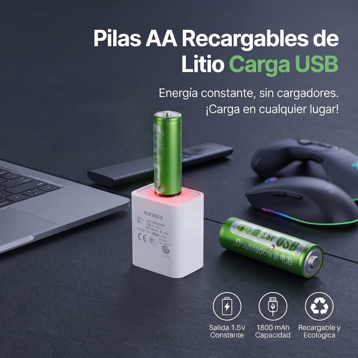 Pilas AA Recargables USB 4 unidades