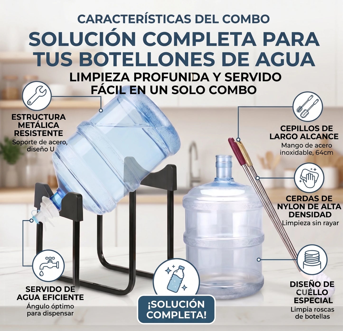 Combo Soporte y Dispensador de Agua + Cepillo Limpiador