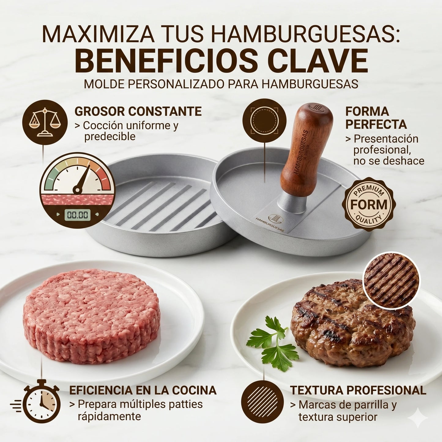 Molde Premium para Carne de Hamburguesa👩‍🍳🥩 Diámetro 11.5cm