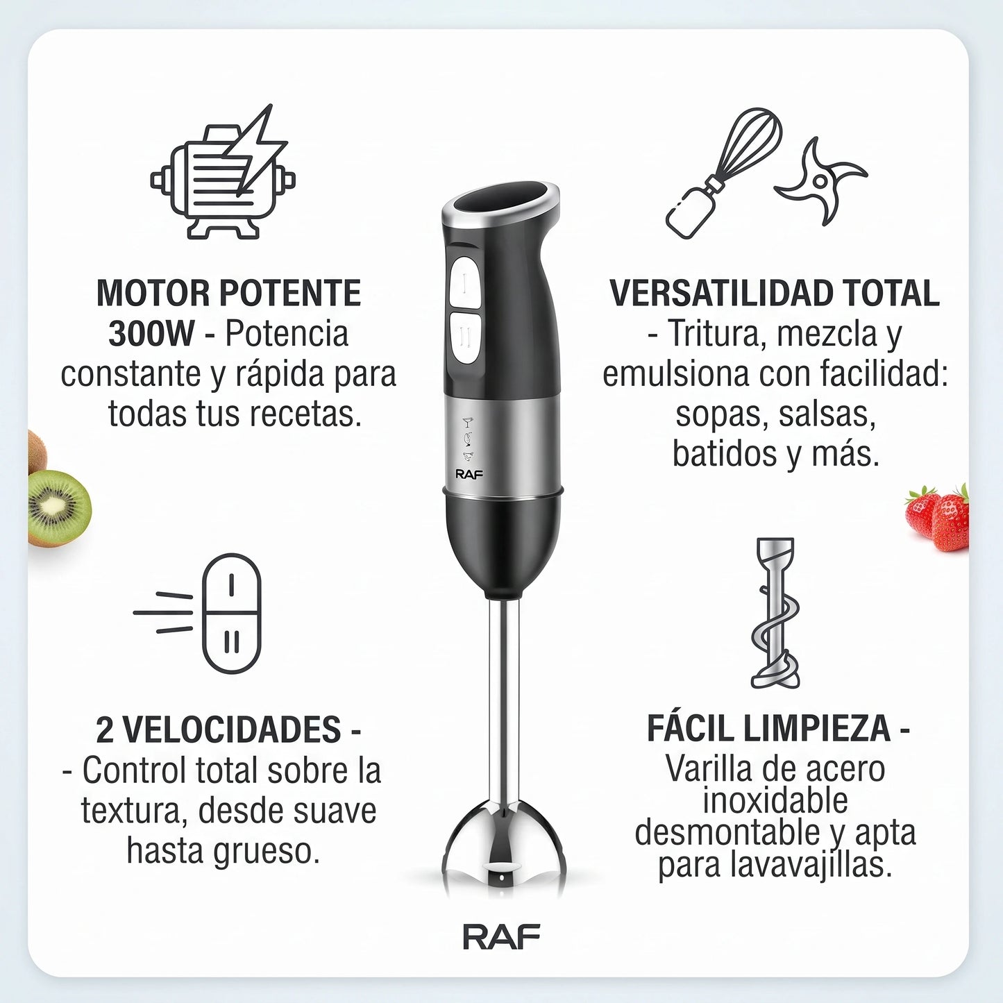 Batidora Inmersión De Mano Triturador Raf 2 Velocidades 300w