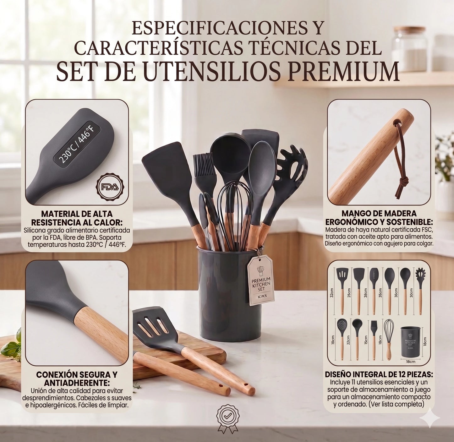 Set de 12 Utensilios de Cocina de Silicona Antiadherentes👩‍🍳✨