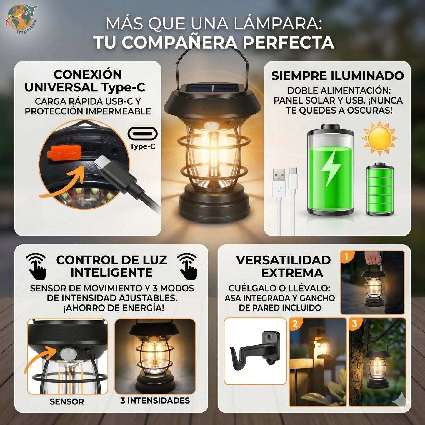 💡 ¡NUNCA MÁS TE QUEDES A OSCURAS! Lámpara con Panel Solar Inteligente☀️