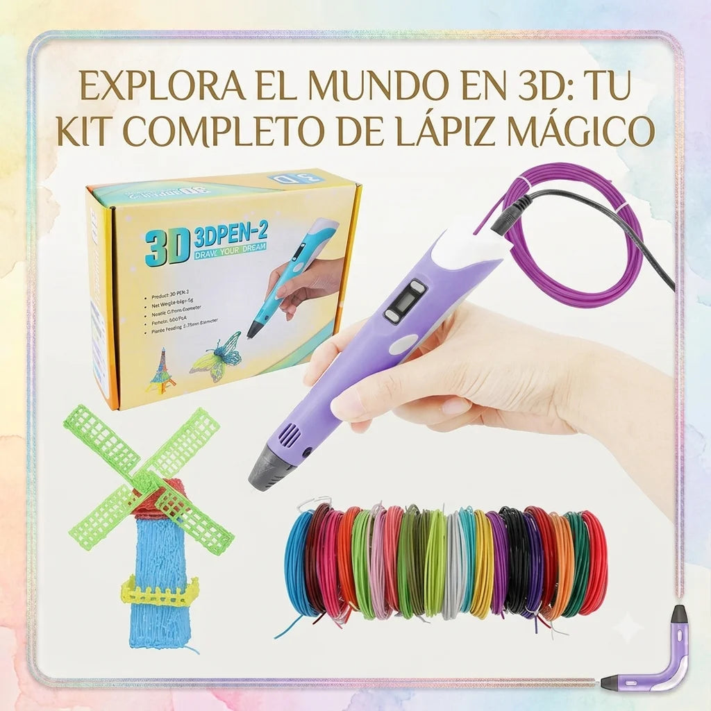 Bolígrafo Lápiz 3D Recargable Portátil  + Filamentos para crear🎨✏️