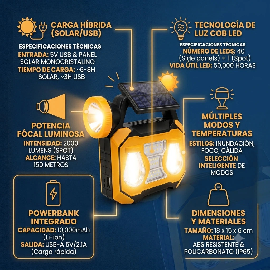 Lampara Multifuncional con Panel Solar💡☀️