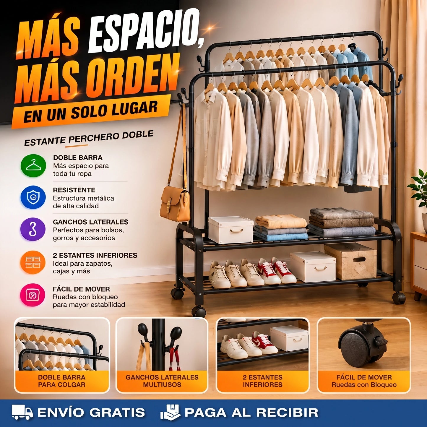 Estante Perchero Doble de acero inoxidable🏡✨