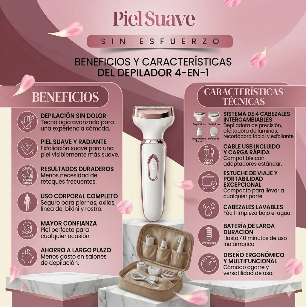 🌟 Piel Perfecta y Suave en Minutos🌟Depiladora 4 en 1