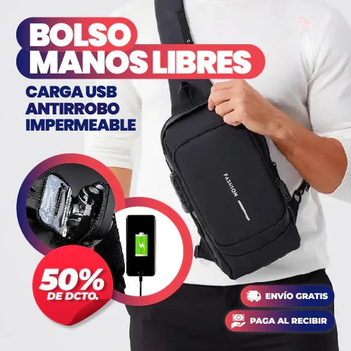Bolso tipo bandolero antirrobo impermeable con entrada USB integrada